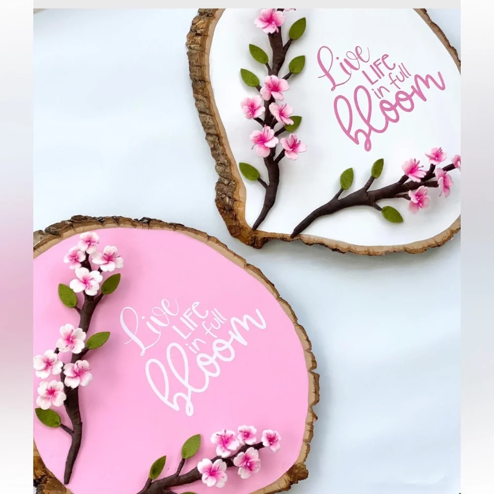 Pink Background With White Cherry Blossoms/Live Life in Full Bloom Wall Art - Picture 2 of 3